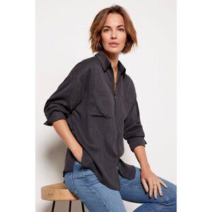 LNA Pirate Black Radar Zip Up Long Sleeve Collared‎ Shirt Size S Broken Zipper